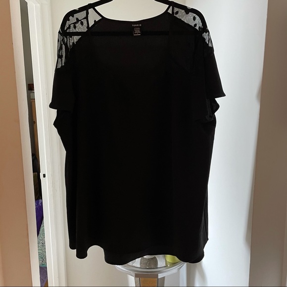 Torrid Black Crepe Mesh Dot Flutter Sleeve Top - Picture 2 of 3
